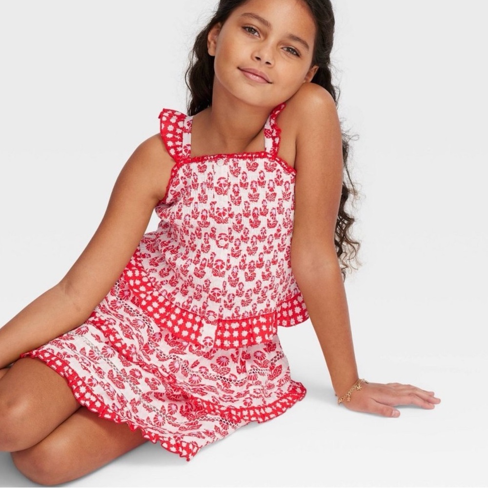Girls' Floral/Star Geo Smocked Set (Red) - Roller Rabbit x Target XS